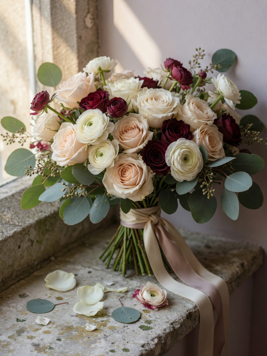 Garden rose and ranunculus bouquet