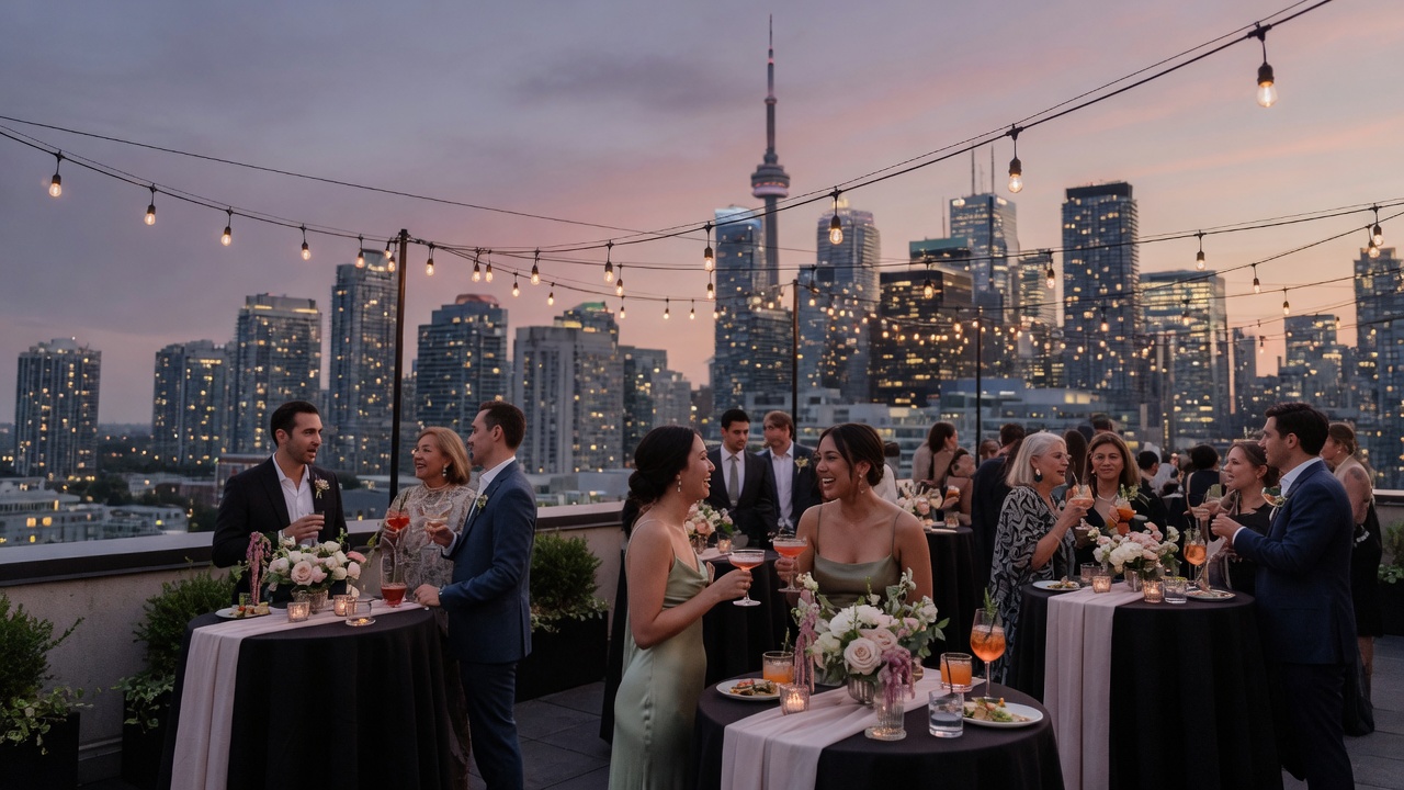 Rooftop cocktail hour overlooking the Toronto skyline