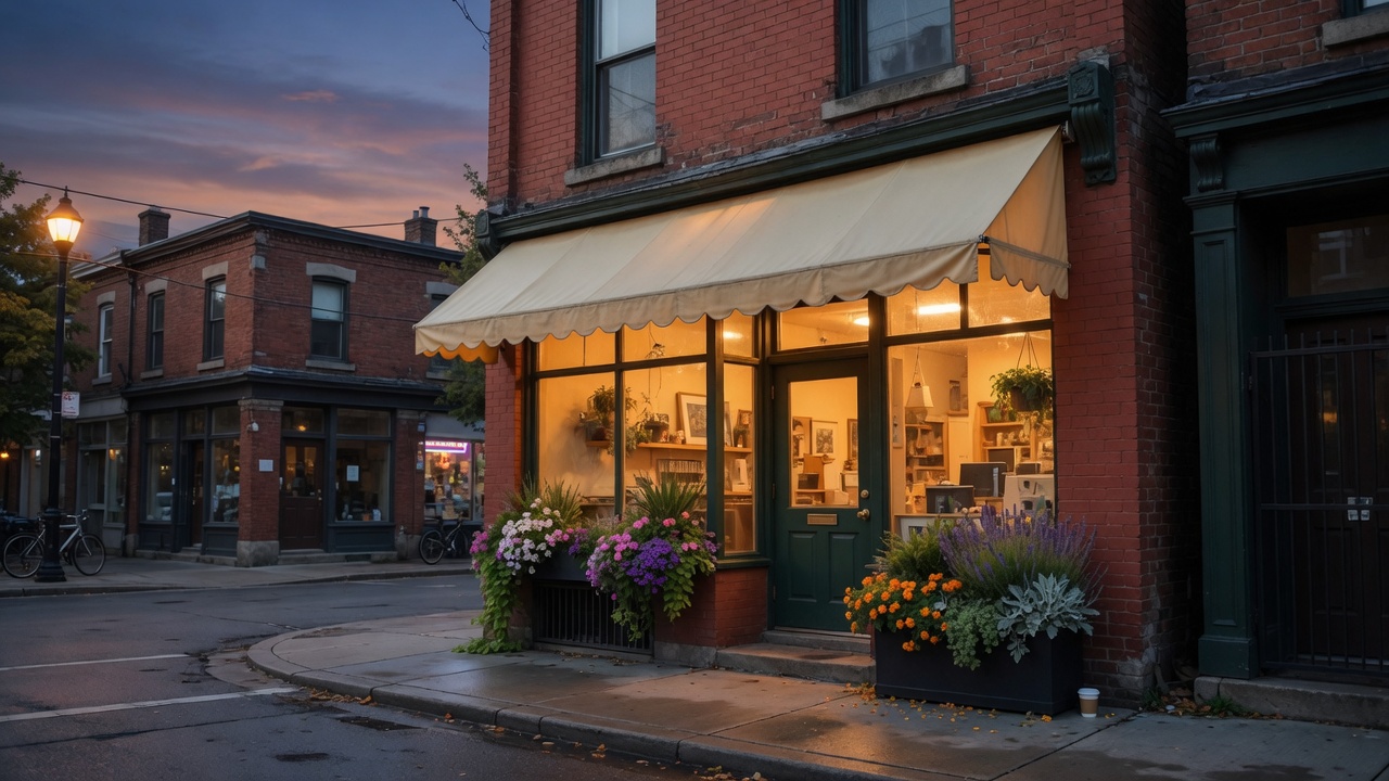 Atelier Vow studio on 9 Line N, Coldwater, at dusk
